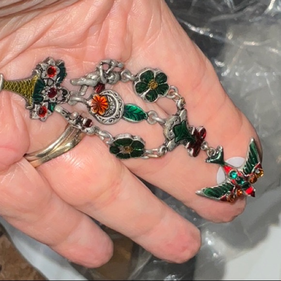 Don-Lin Chandelier Post and Clutch Earrings Enamel Sparkly Stones Vintage - Picture 9 of 15